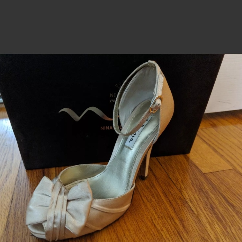 Nina 'Ella' Ivory Luster Satin Women's Ankle Strap